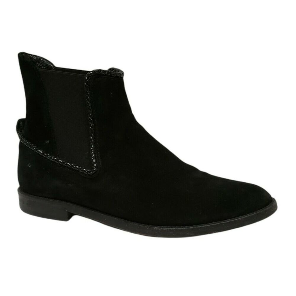 OSCAR DE LA RENTA Black Suede Booties Flats With Chain Details Size 37 US 7